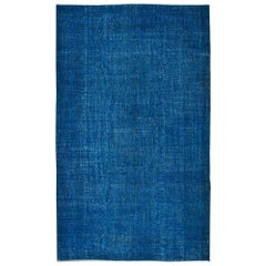 5.3x8.8 Ft Contemporary Handmade Area Rug in Solid Blue, Modern Turkish Carpet