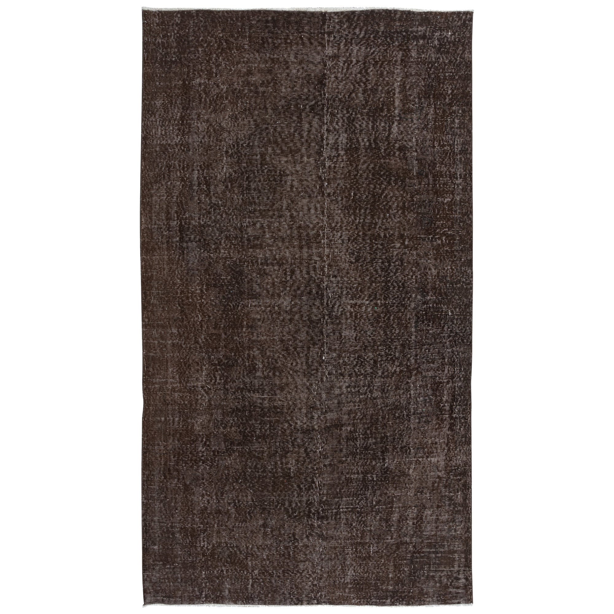 5.2x9.2 Ft Handmade Turkish Area Rug, Solid Dark Brown Room Size Wool Carpet For Sale
