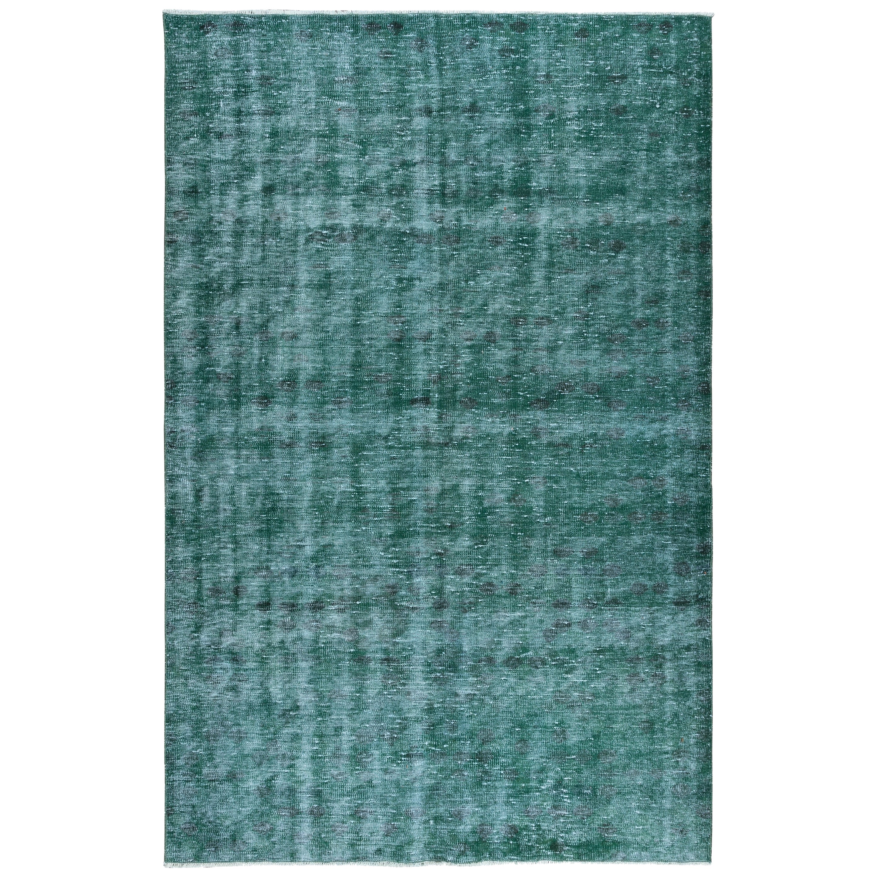 6x9.2 Ft Handmade Shabby Chic Rug in Solid Green, Modern Turkish Carpet