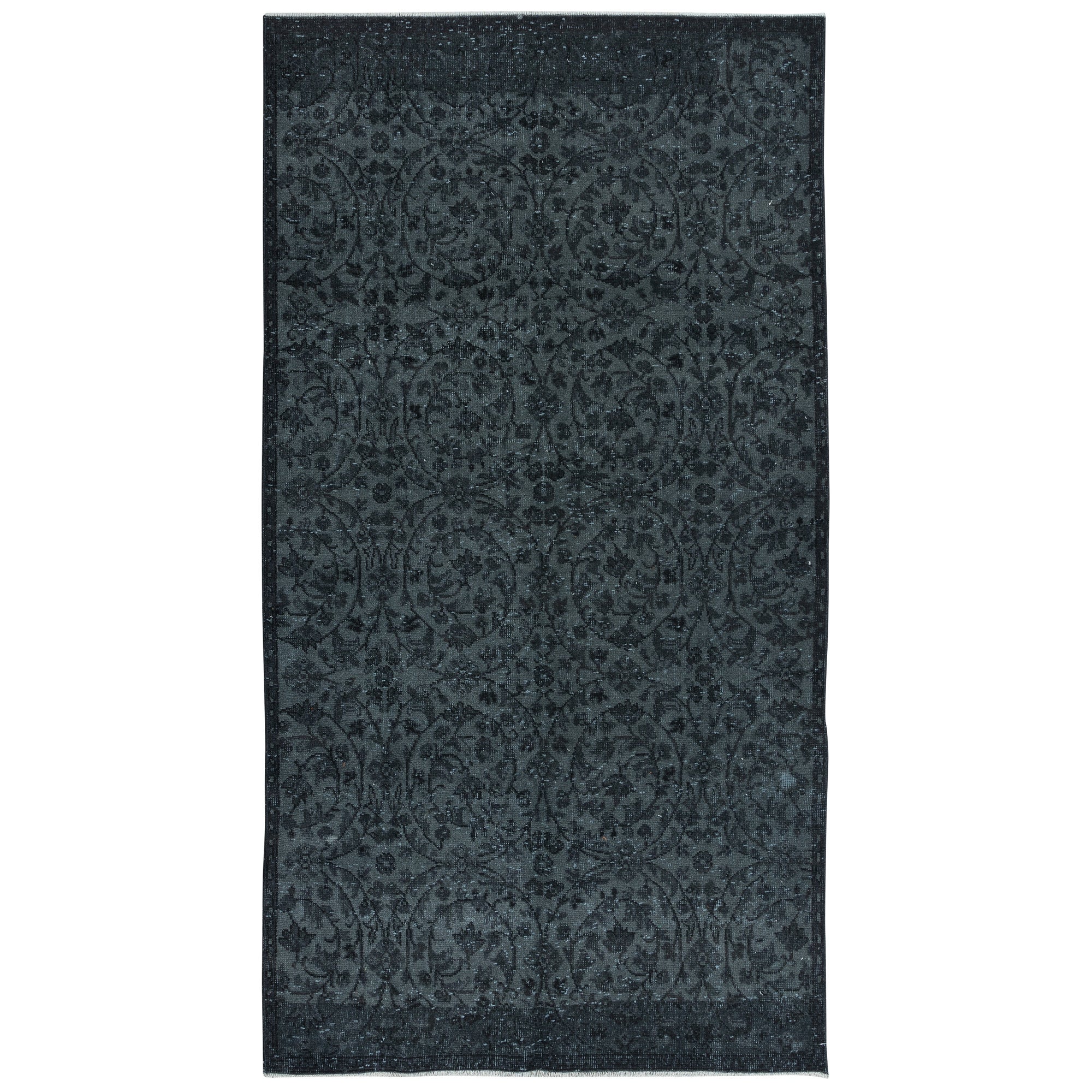 4.7x8.8 Ft Tapis floral noir et gris, noué et tissé à la main en Turquie en vente