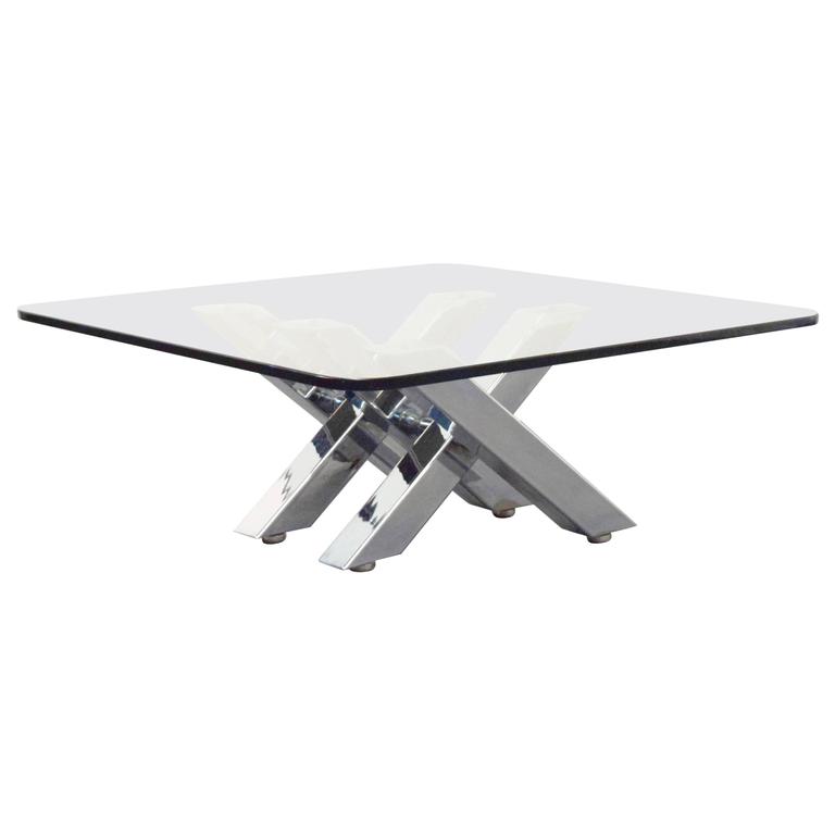 MidCentury Chrome XBase Coffee Table For Sale at 1stDibs