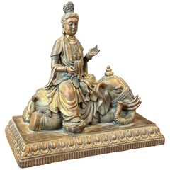 Vintage Bronze Partition Samantabhadra Elephant Buddha Sculpture