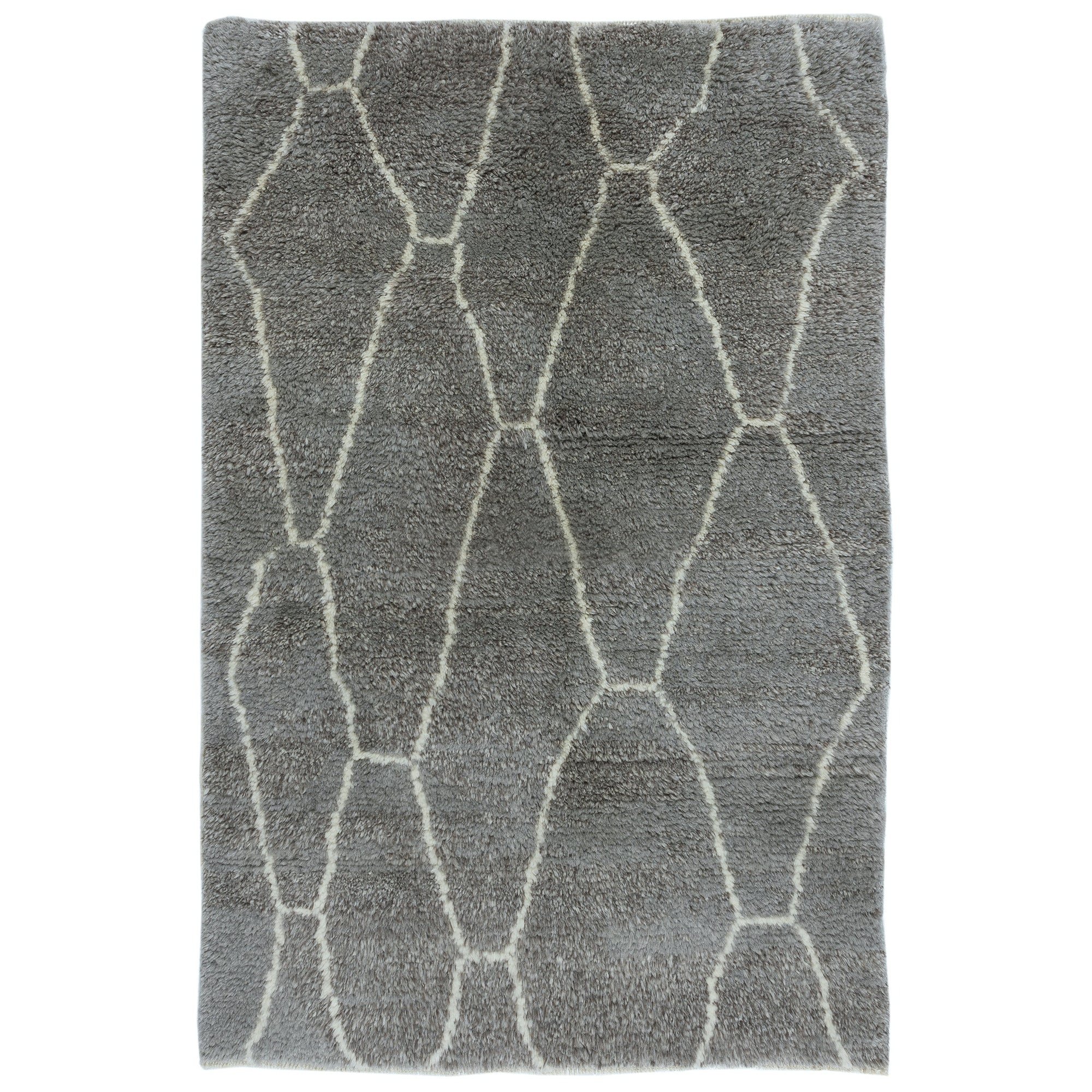 4x6 Ft Modernity Tapis Tulu Marocain en Gris, Qualité supérieure 100% Laine Naturelle