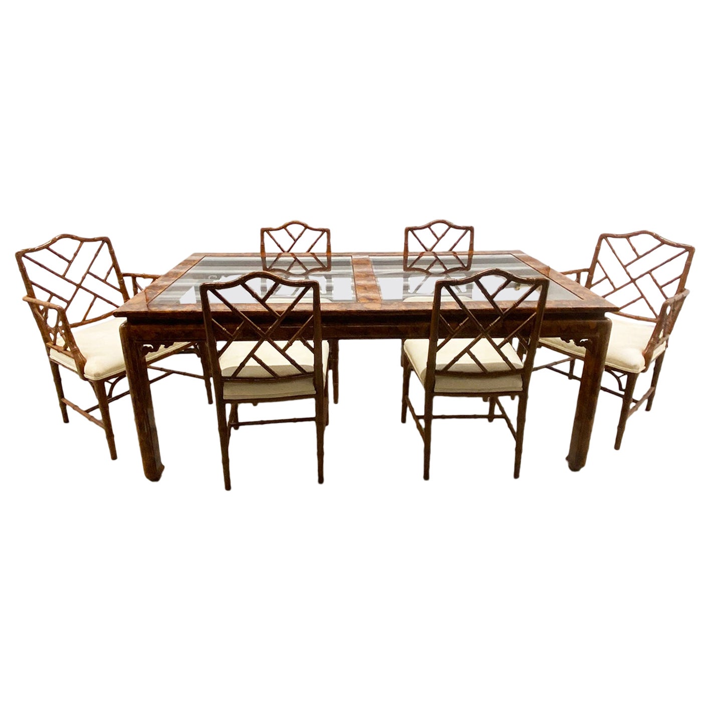 Faux Bamboo 7 Piece Dining Set 6 Chairs Table