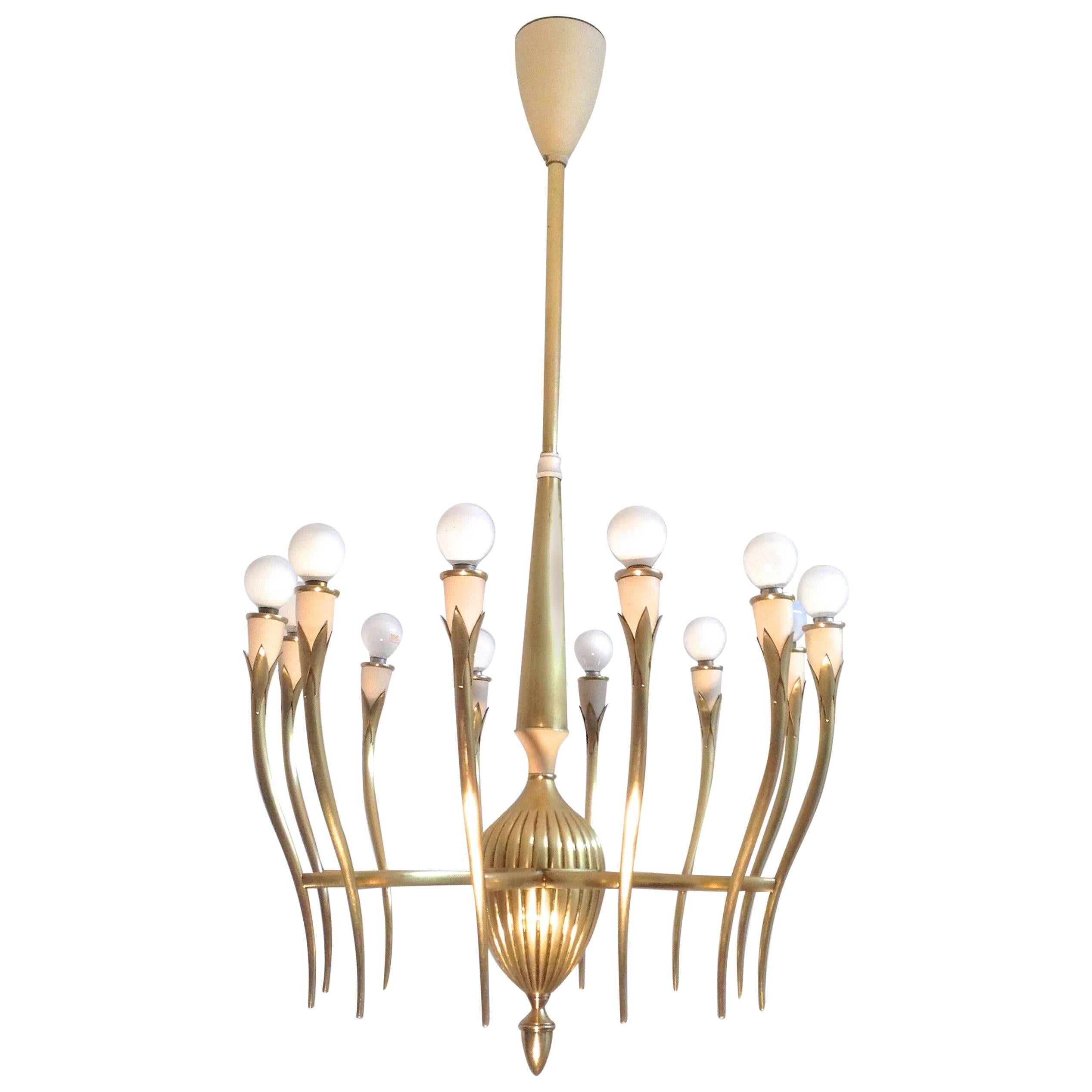 Brass 12 rm chandelier, Italy  For Sale