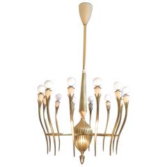 Brass 12 rm chandelier, Italy 