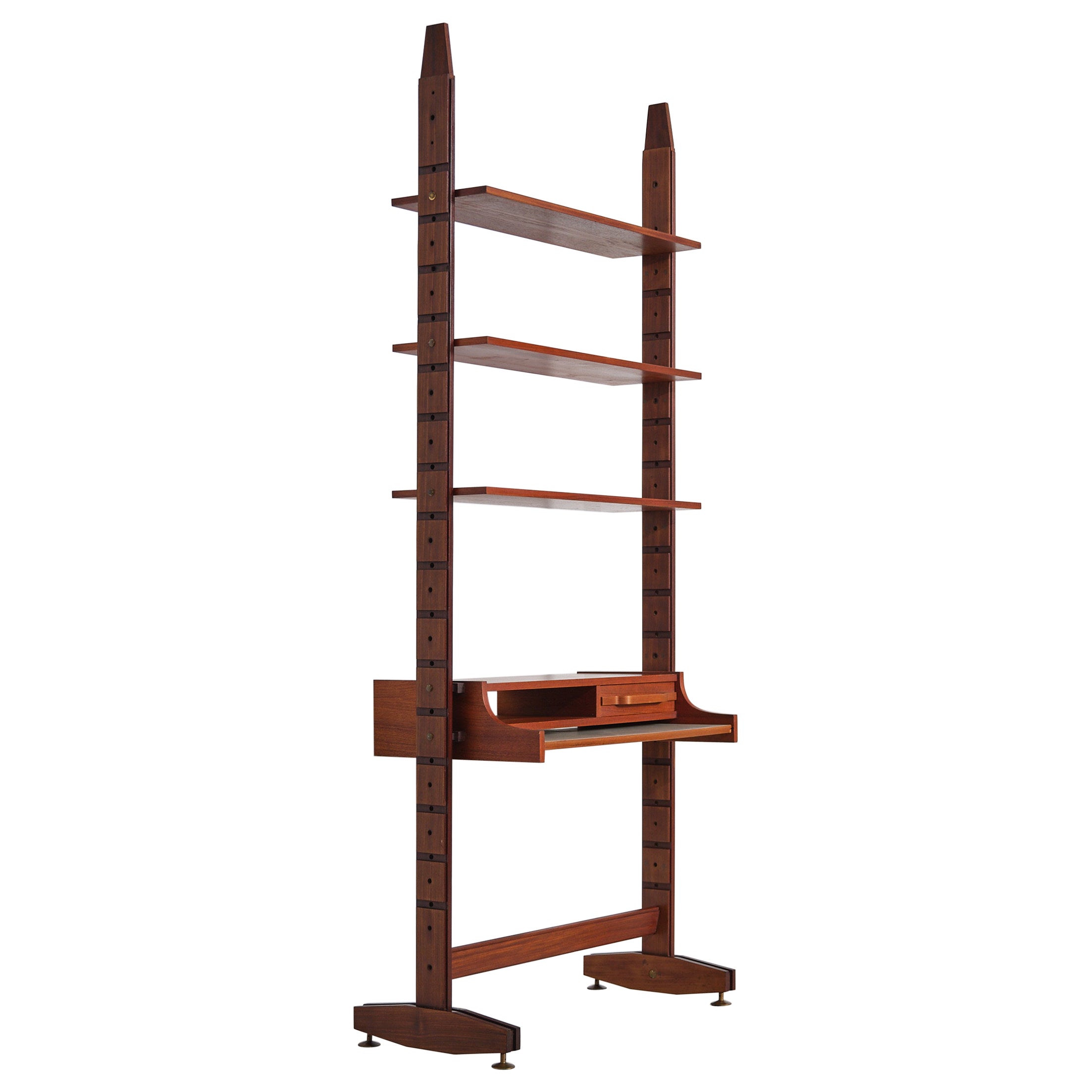 Estantería modular italiana de los años 50 con escritorio - Madera exótica, herrajes de latón