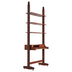 1950er Jahre Italienisches Modulares Bücherregal mit Schreibtisch - Exotisches Holz, Messingbeschläge