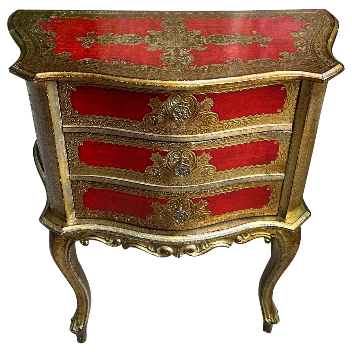 Vintage Italienisch Gold vergoldet Wood Chest End Tabelle Florentine RED Hollywood Regency im Angebot