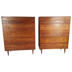Vintage Pair of Mid-Century Modern Solid Walnut 6 Drawer Chests / Dressers