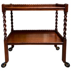 Carro de Té Inglés Antiguo Carro de Bebidas Mesa de Cóctel Tiger Oak Barley Twist