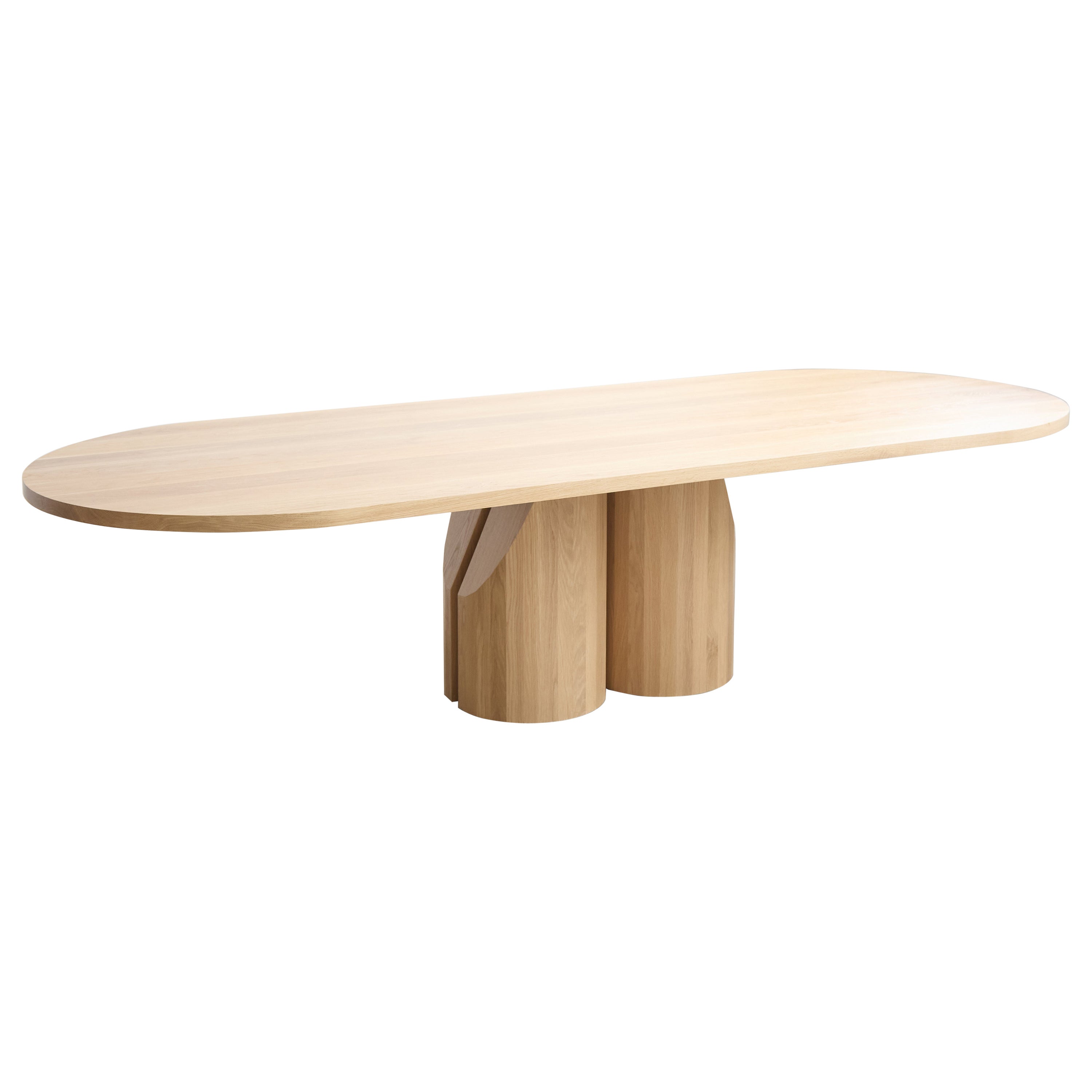 Table de salle à manger étroite en chêne blanc massif fabriquée à la main 120"L par Mary Ratcliffe Studio