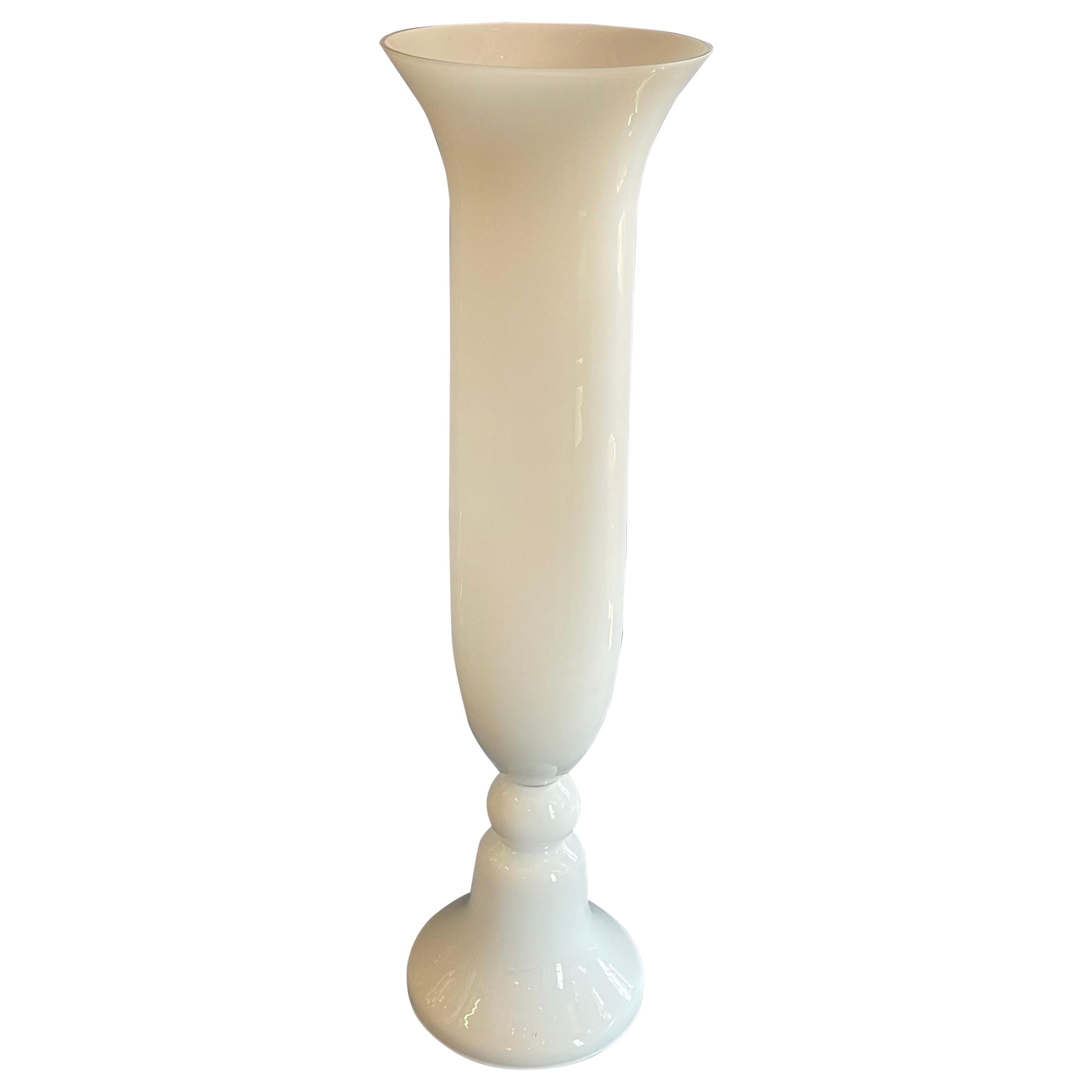Wonderful Mid Century Italian Murano White Opal Milk Large Art Glass Floor Vase