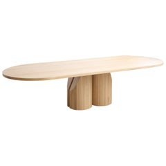 Table de salle à manger étroite en chêne blanc massif fabriquée à la main 84"L par Mary Ratcliffe Studio