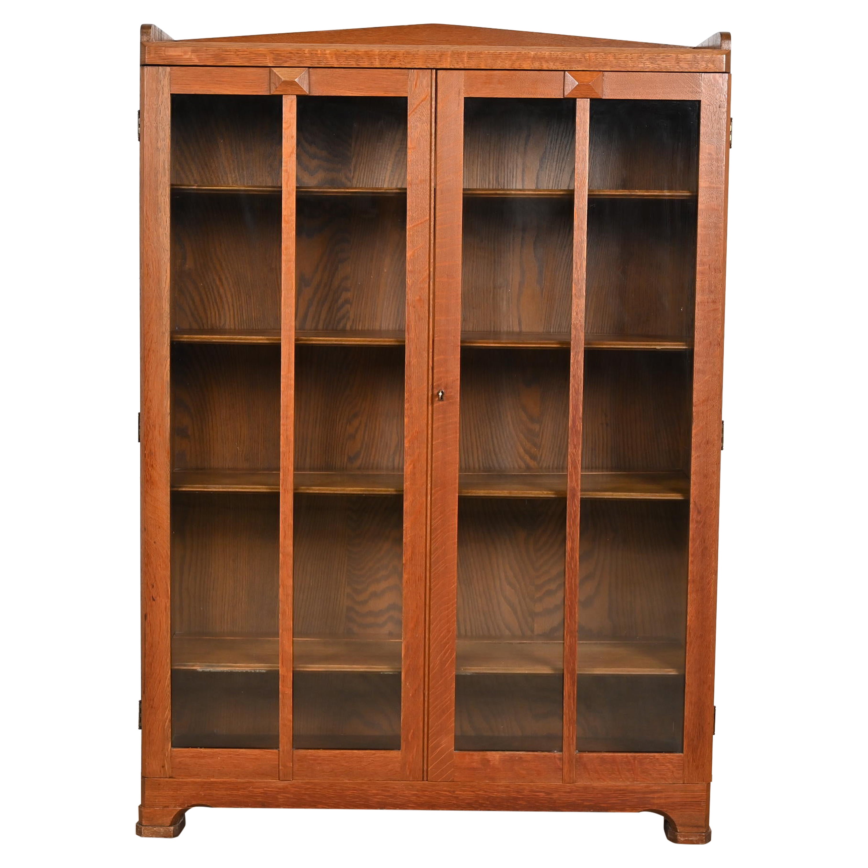 Stickley Brothers Style Antique Mission Oak Arts & Crafts Glass Front Bookcase