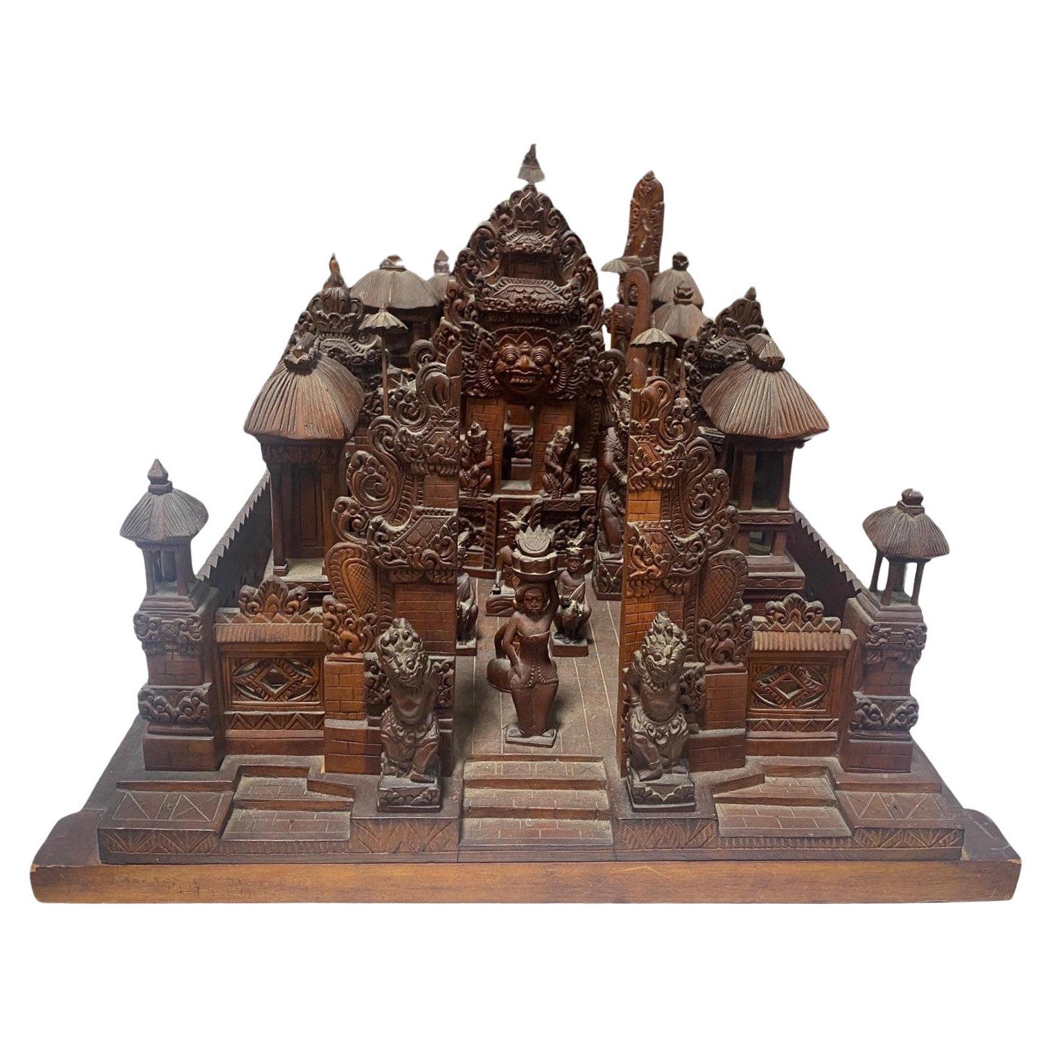 Gran Escultura de Madera Tallada a Mano de Aldea Asiática de Indonesia Modelo de Escultura de Templo