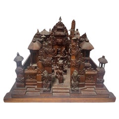 Large Hand Carved Wood Indonesian Asian Village Temple Scene Sculpture Model