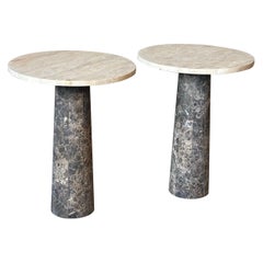 Travertine and Tessellated Marble Accent Tables - a Pair