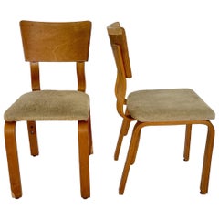 Pair of Thonet 1216-S17-B1 Bent Plywood Upholstered Seat Dining Chairs, 1940s