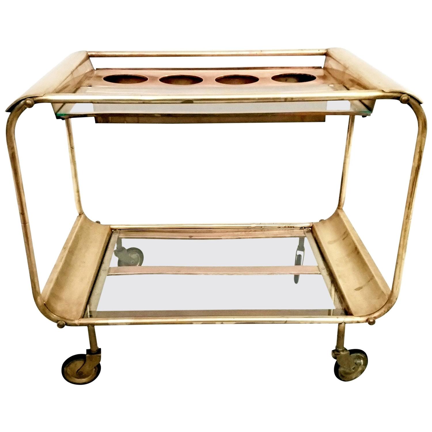 Art Deco Bar Cart in Copper and Brass, Italy, 1930 For Sale at 1stdibs