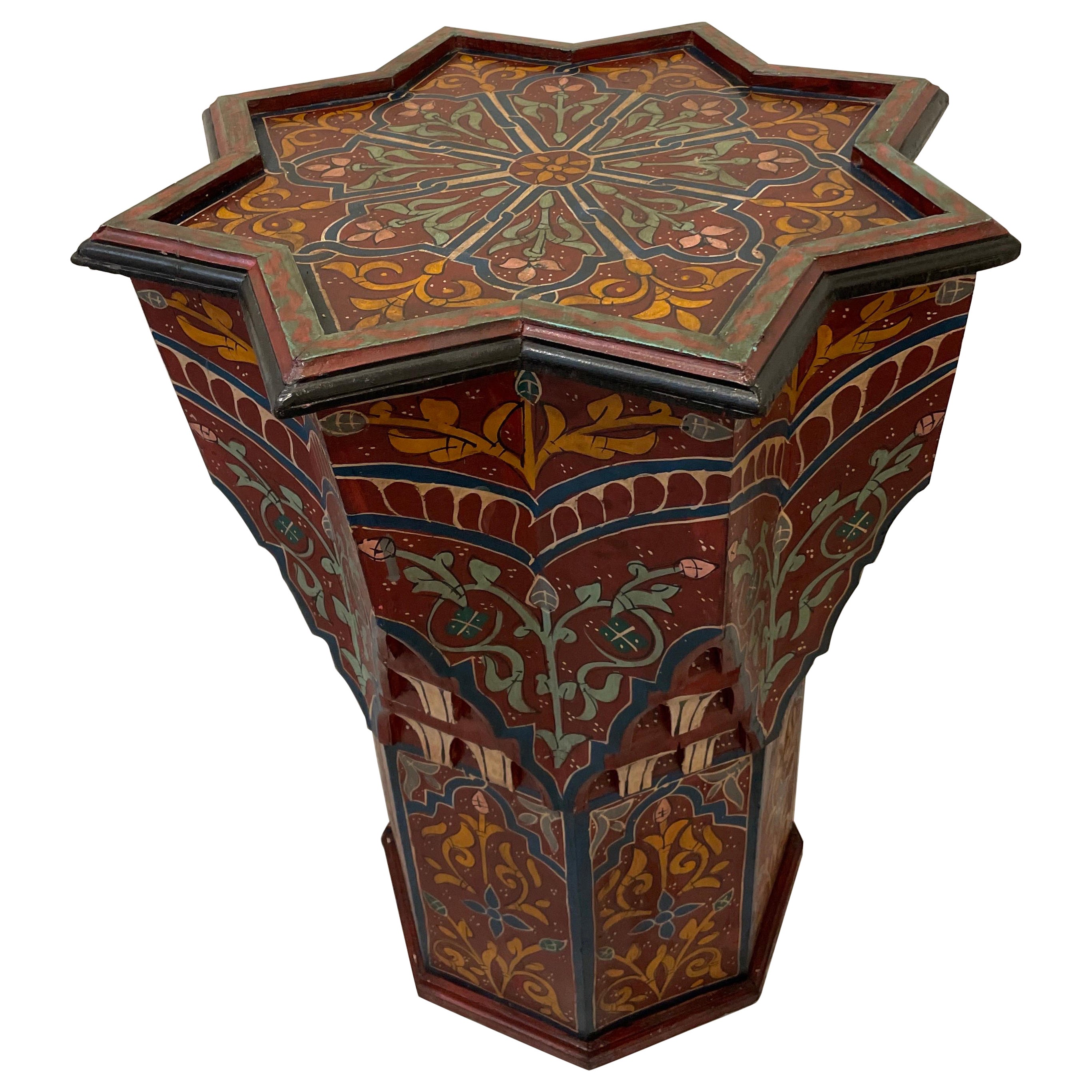 Mesa auxiliar marroquí arquitectónica vintage octogonal pintada a mano