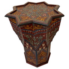 Vintage Octagon Hand Painted Architectural Moroccan Side Table
