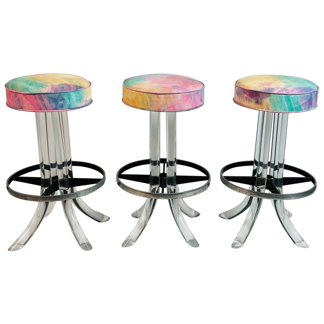 Set of 3 Lucite TUSK Barstools after Charles Hollis Jones, USA 1970s For Sale