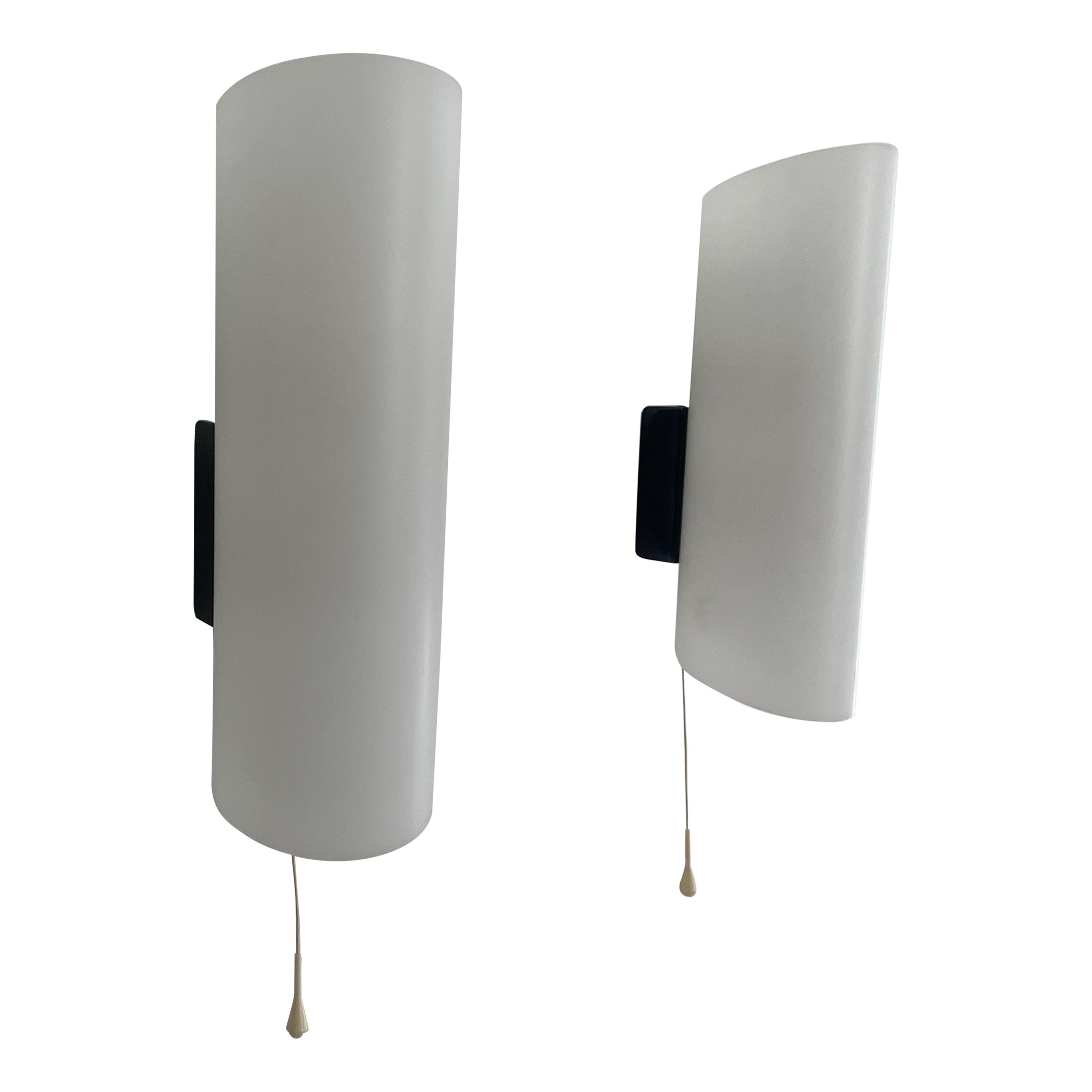 Cylindrical White Plexiglass Pair of Sconces, 1960s, Germany