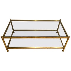 Two tiers brass coffee table. French work by Roche Bobois. Circa 1970