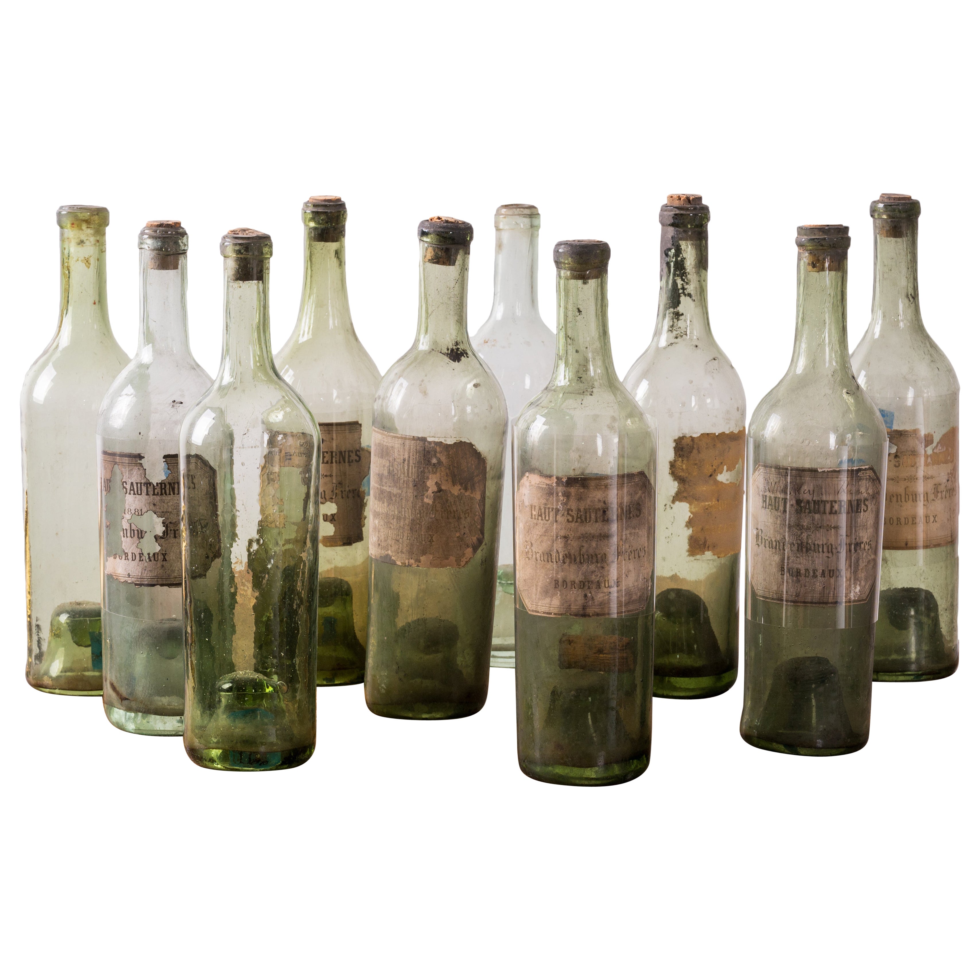 11 botellas bordelesas Haut Sauternes Brandenburg Freres, años 1880