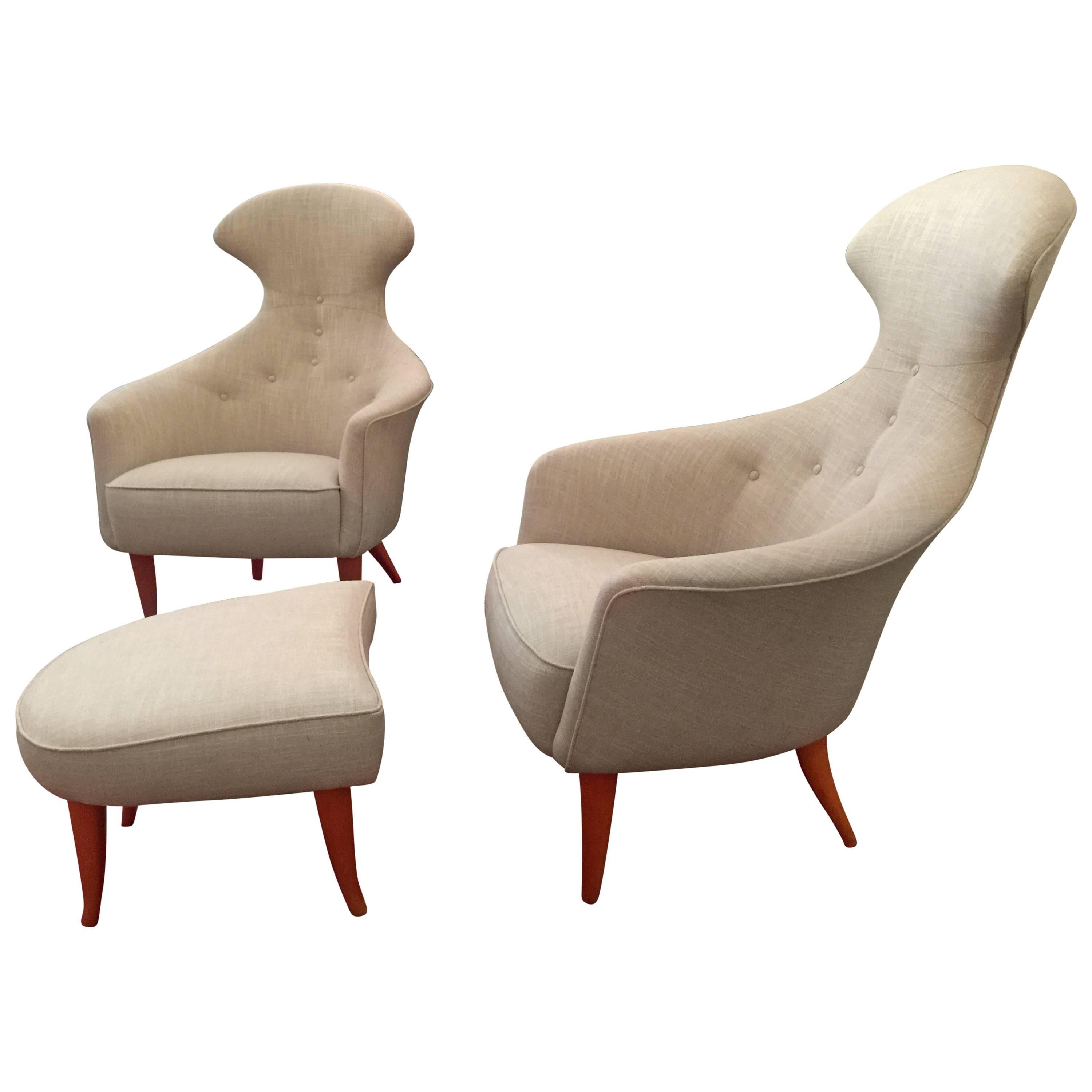 Pair of High Back Sculptural Chairs by Kerstin Hörlin-Holmquist