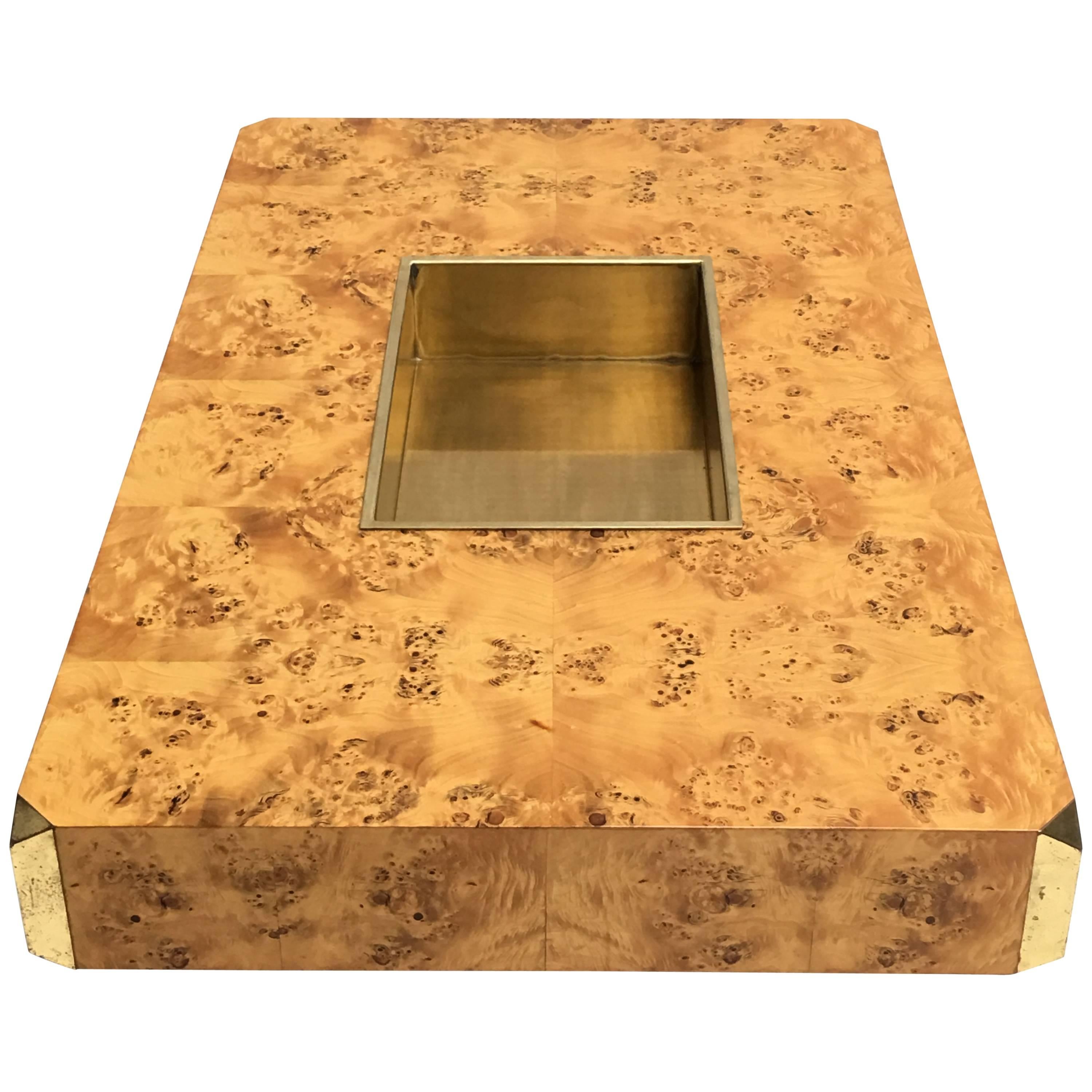 Beautiful Burl Wood 
Brass Coffee Table by Willy Rizzo, 1973, Casa Vogue