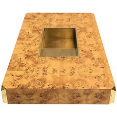 Vintage Beautiful Burl Wood & Brass Coffee Table by Willy Rizzo, 1973, Casa Vogue