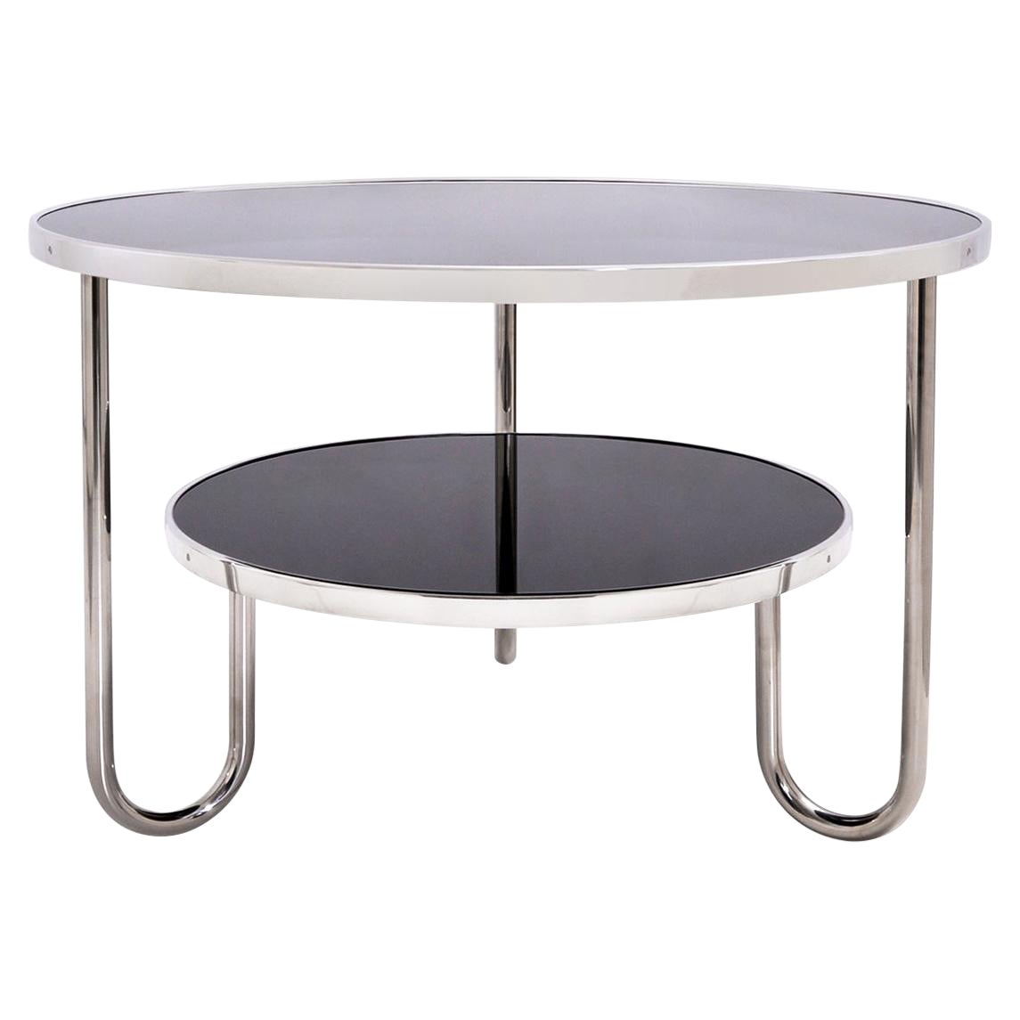 Runder Couchtisch der Moderne, verchromter Stahlrohr, Glasplatten, Deutschland im Angebot