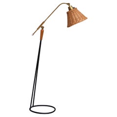 Falkenbergs Belysning Floor Lamp in Brass, Rattan and Metal, Sweden, 1950s