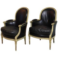 Pair of Louis XVI Period Leather Bergeres