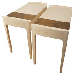 Pair of St Kilda tables in bleached English oak with gilding metal etched insert