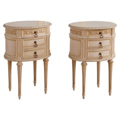 C 1900 French Antique Pair Of Painted Oval Bedside Tables In Louis XVI Style