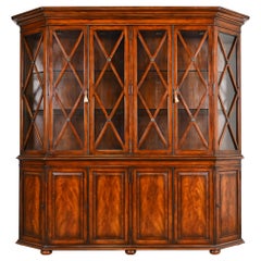 Hickory White Georgian Carved Flame Mahogany Large Breakfront Bookcase Cabinet