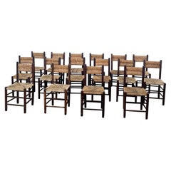 1960s Charlotte PERRIAND French Country Rush Seat Dining Chairs