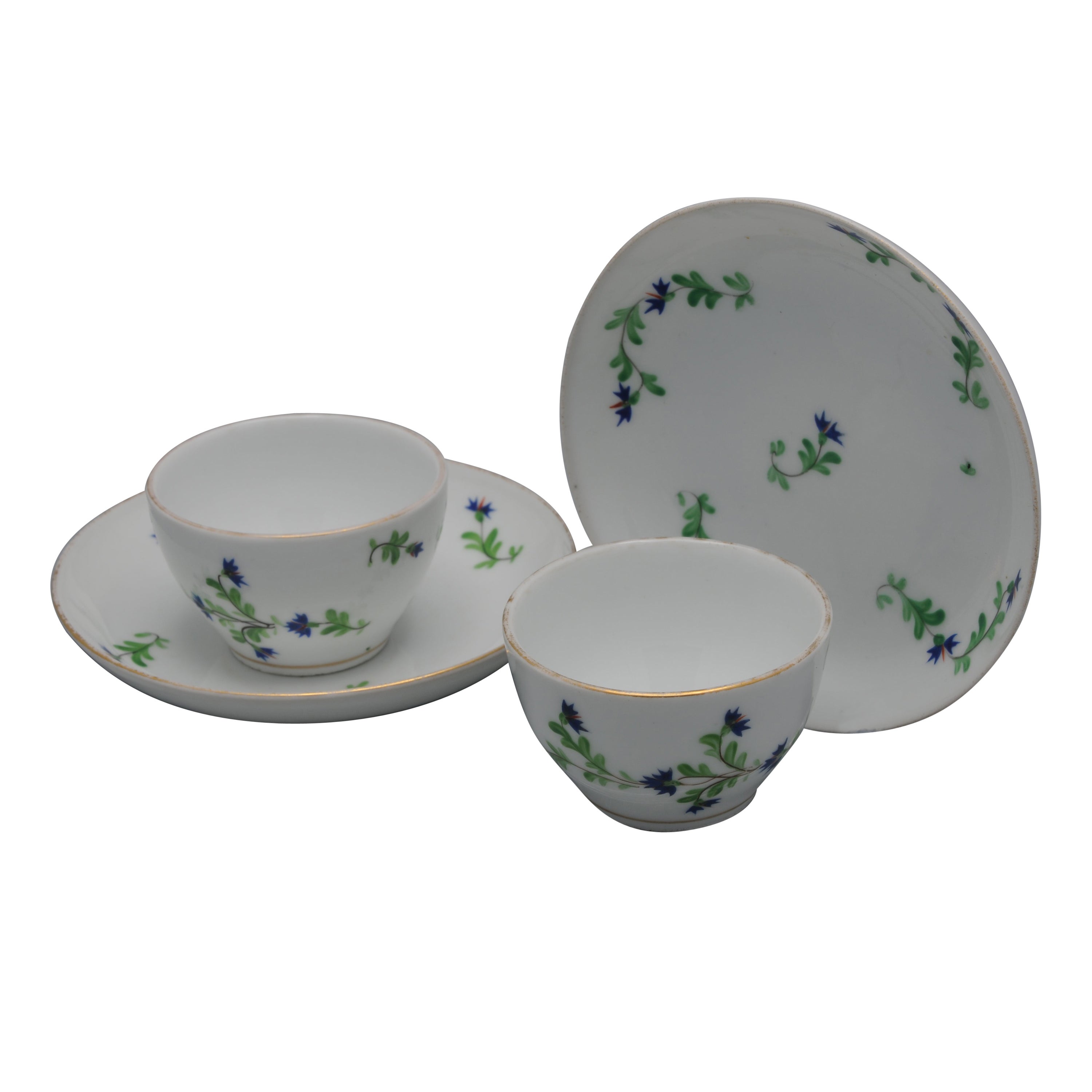 Paris porcelain - 2 cups and saucers, cornflowers decor 'Barbeaux', 18th century