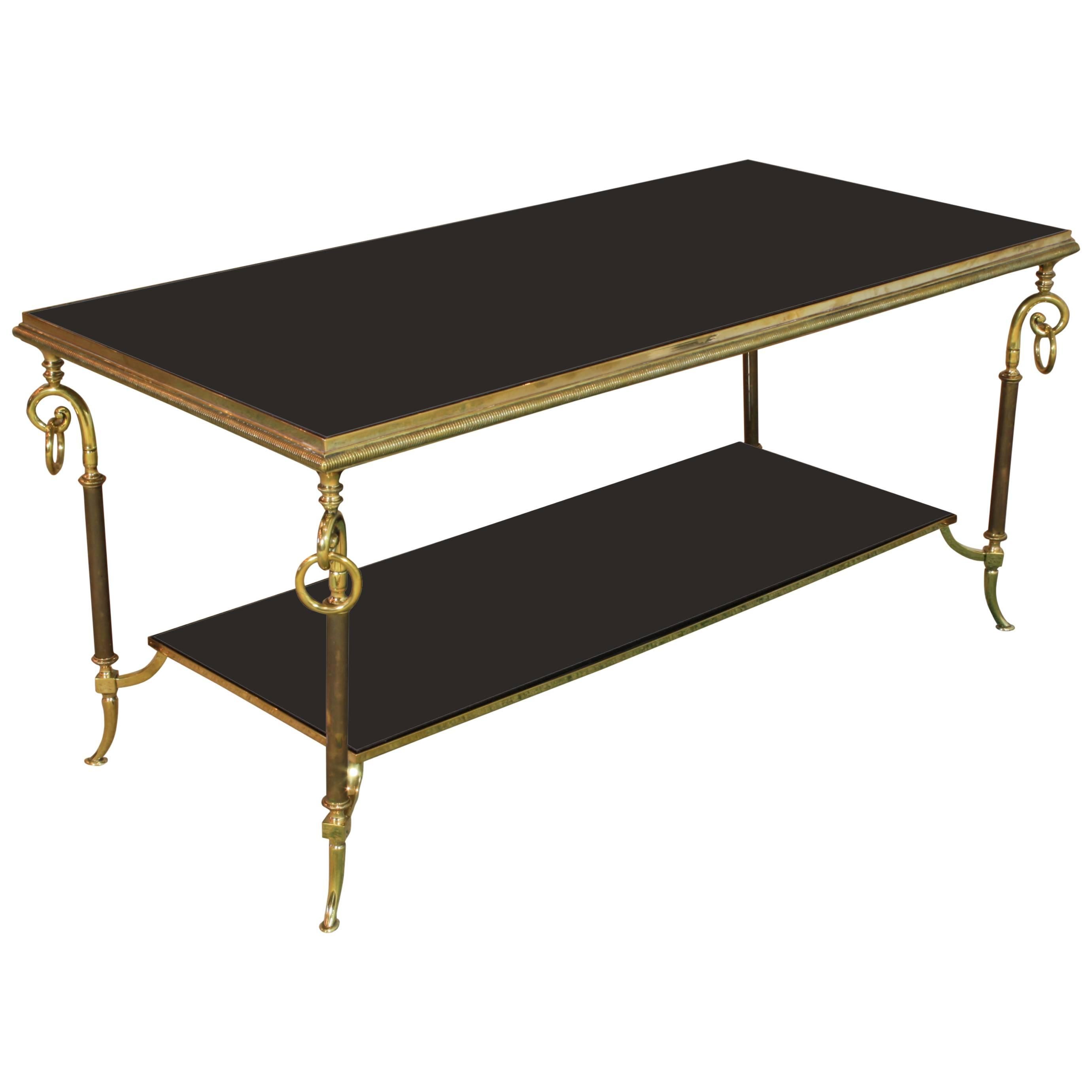 Jansen Two-Tiered Eglomise Glass and Brass Coffee Table