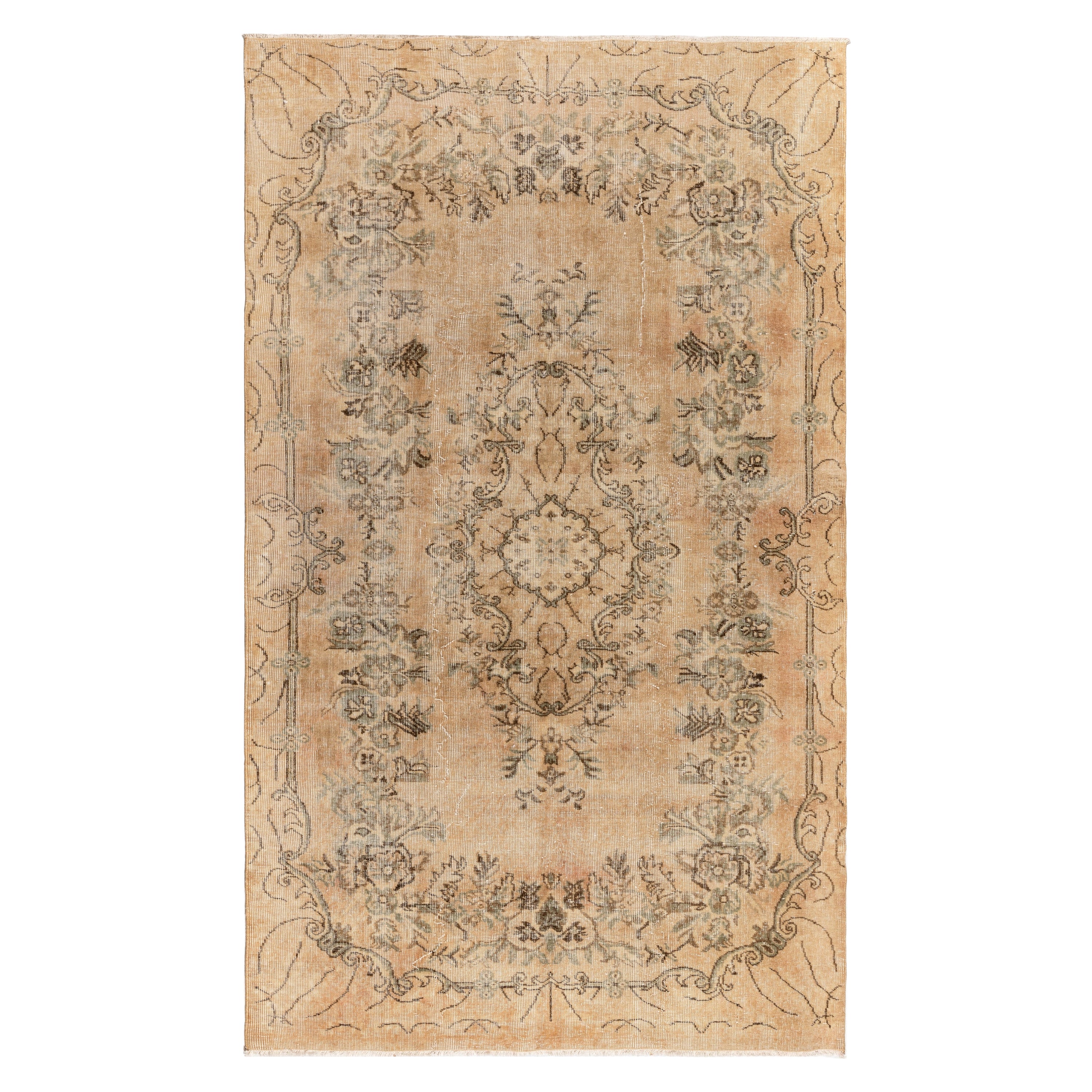Alfombra turca vintage hecha a mano en beige, alfombra rústica de granja de 5,7 x 9 pies