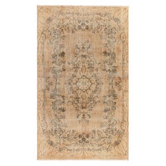 Alfombra turca vintage hecha a mano en beige, alfombra rústica de granja de 5,7 x 9 pies