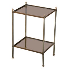 Mid-Century French Brass and Tainted Glass Jansen Style Side Table