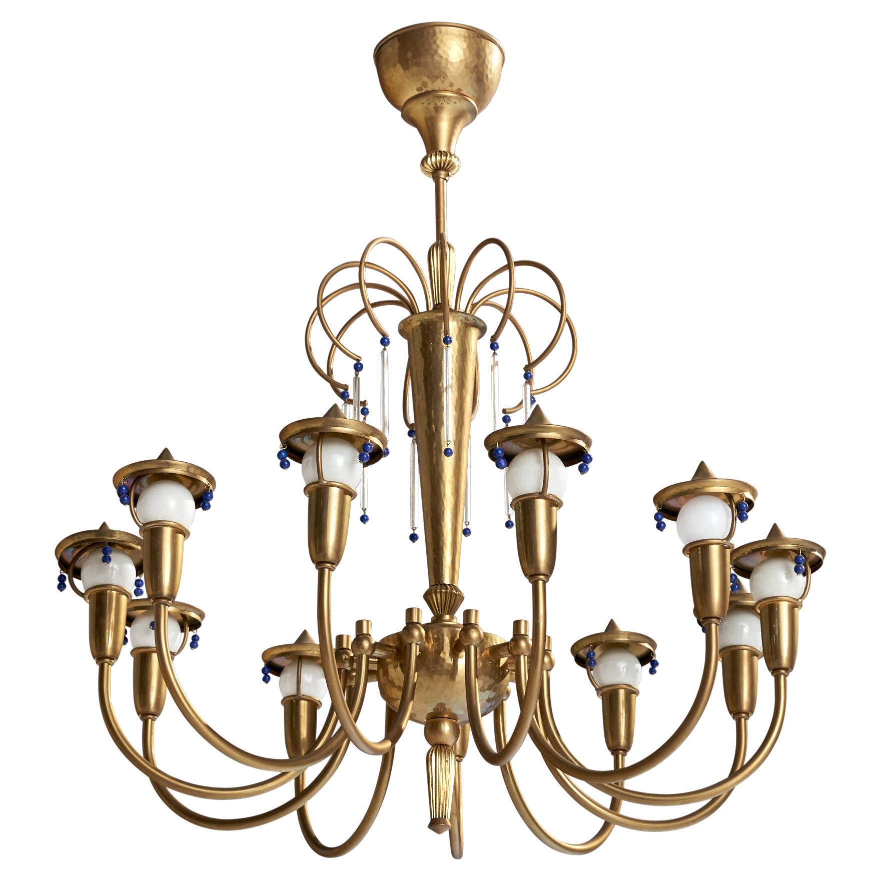 Designer austriaco, lampadario, ottone, vetro, Austria, anni '1930