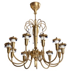 Austrian Designer, Chandelier, Brass, Glass, Austria, 1930s