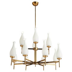 Lampadario di design italiano, ottone, vetro, Italia, anni '1950