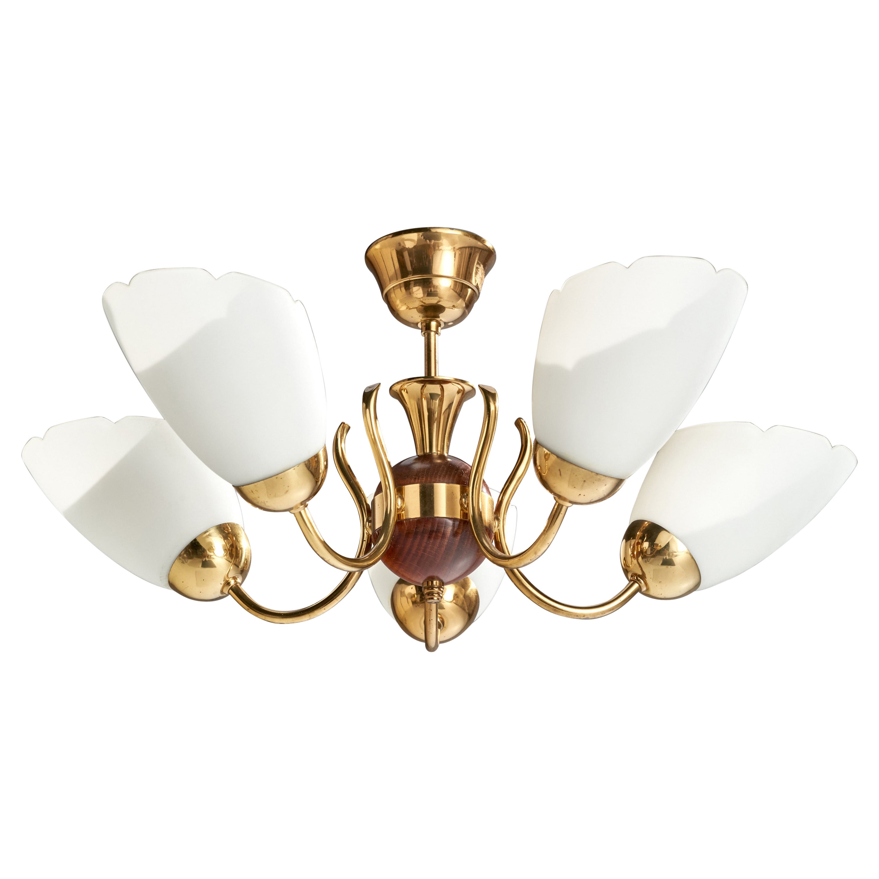 Designer svedese, lampadario, ottone, legno, Svezia, anni '50