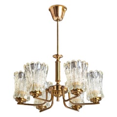 Schwedischer Designer, Kronleuchter, Messing, Glas, Schweden, 1960er Jahre